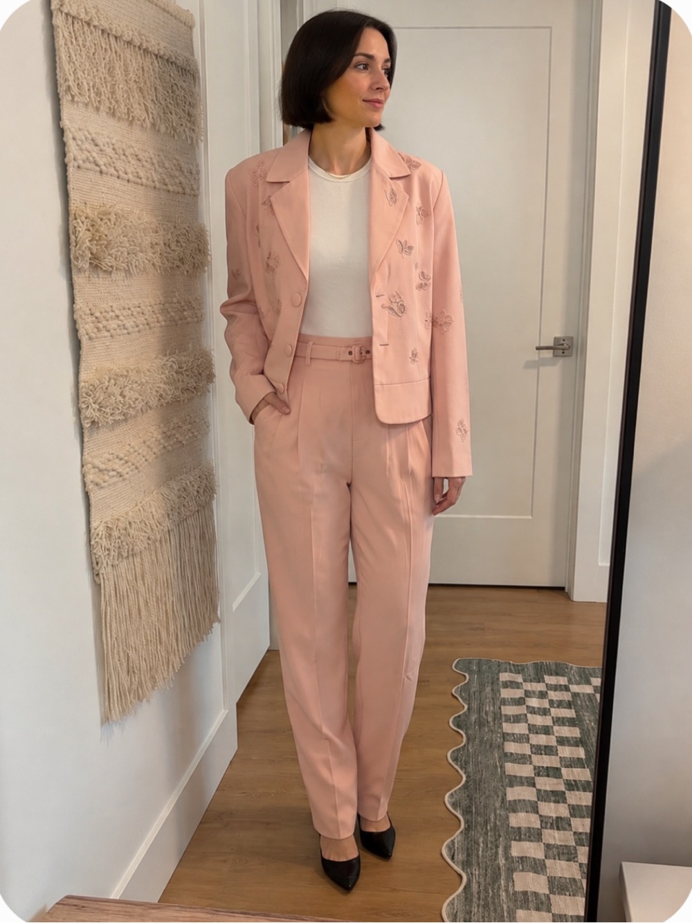 Vintage 1990s Together Blush Pink Butterfly Embroidered Pant Suit Set